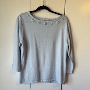 Sag Harbor Light Blue Sweater with Floral Embellishments